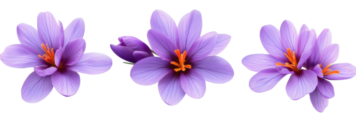 Vibrant Purple Saffron Flowers in Bloom Against a White Background on transparent background