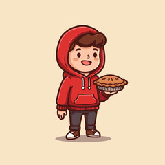 Boy with Hoodie and Pie (Light Tan)