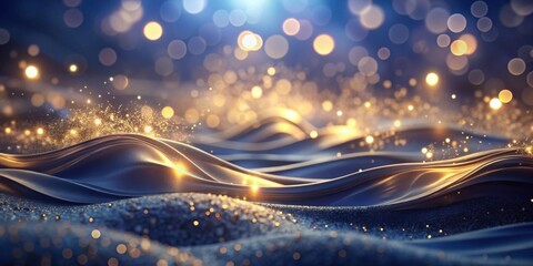 An Enchanting Display of Dark Blue and Golden Waves with Sparkling Dust