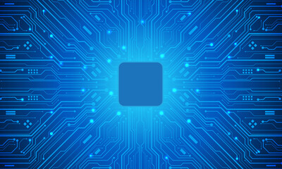Abstract blue circuit board technology connected lines electronics elements computer motherboard chip processor semiconductor digital background vector