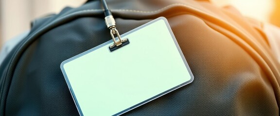 Blank Name Tag Attached to a Backpack Perfect for Mockups and Identification