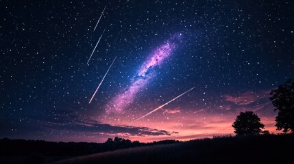 Celestial Symphony: A Night Sky Canvas with Shooting Stars and Milky Way