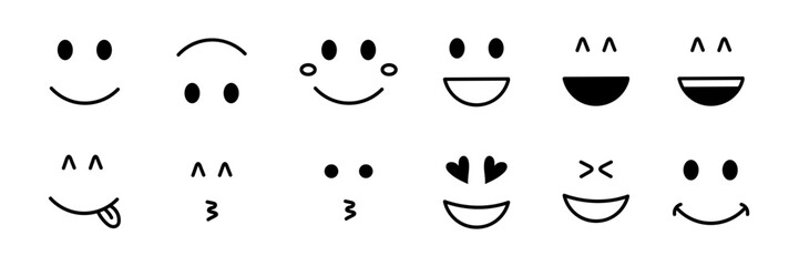 Smiley and cheerful face emoji template. Hand-drawn cute face design. Vector illustration