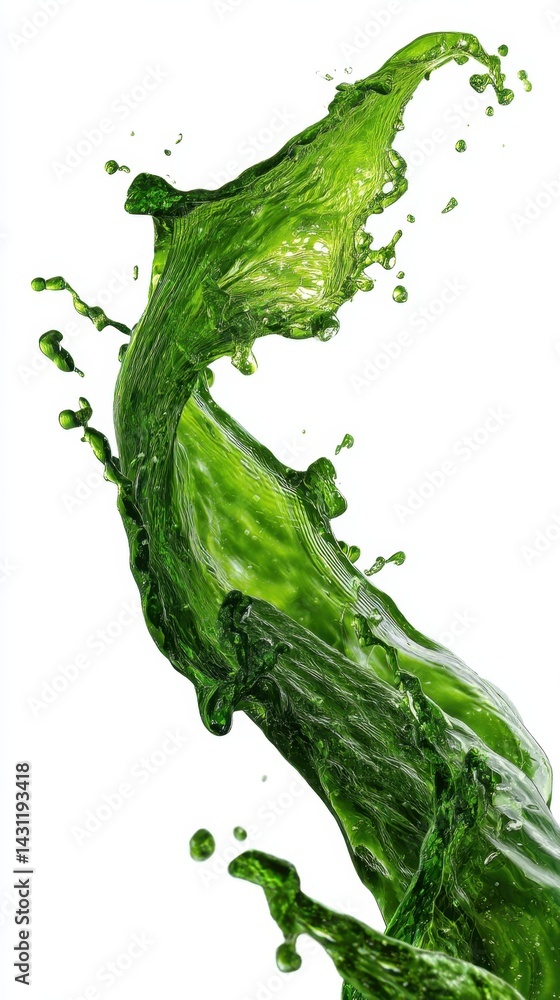 Poster dynamic green liquid splash against white backdrop creating a vibrant and refreshing visual with org