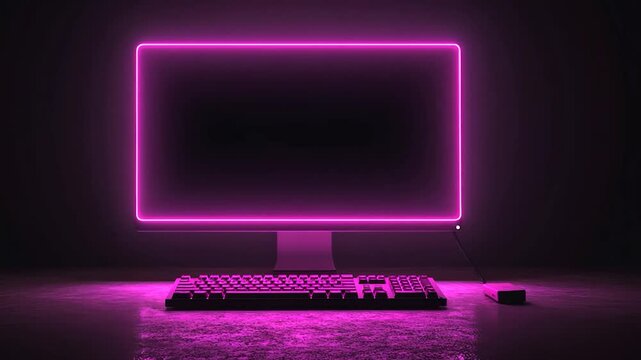 Neon Pink Computer Monitor in Dark Room