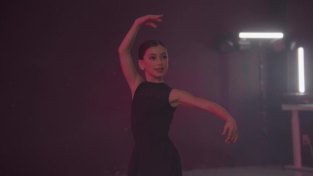 Young girls in dance class performing incredibly majestic dancing