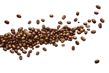 Freshly Roasted Coffee Beans Spread Across a Surface, Showcasing Their Rich Color and Texture on transparent background