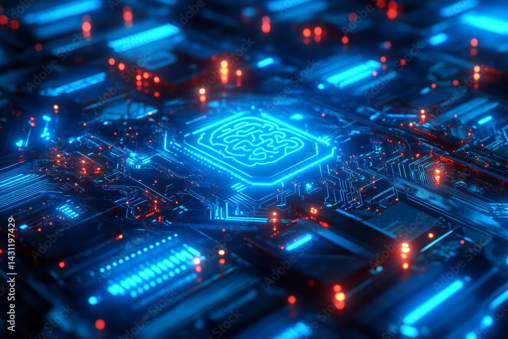 Aufkleber futuristic circuit board brain technology neural network artificial intelligence