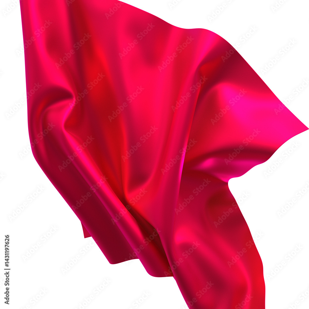 Poster a splash of vibrant red silk against a white background the fabric flows and dances in the air