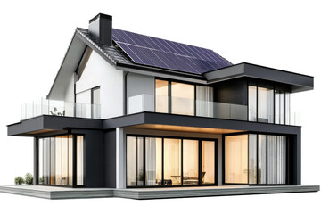 Modern Eco-Friendly Home with Solar Panels and Expansive Windows in a Contemporary Setting on transparent background