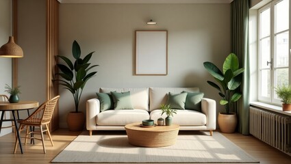 Surreal and vibrant cinematic living room interior with unique stylish decor elements for a warm and inviting home environment