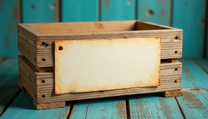 Blank label attached to rustic wood crate, ready for Father's Day , crate, present, handmade