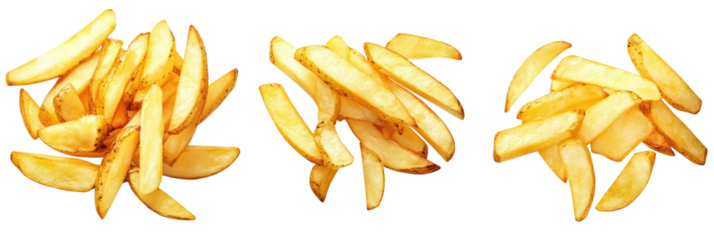 Delicious Golden French Fries in Various Styles Perfect for Sharing or Snacking on transparent background