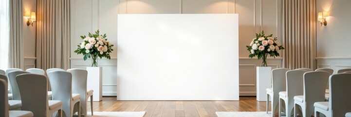 Naklejka premium Clean white photo board on stand, ideal wedding arch backdrop, bridal, bright, shine