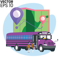 vector illustration of a bus with a train