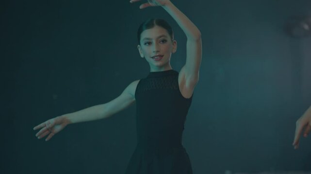 Young girls in dance class performing incredibly majestic dancing