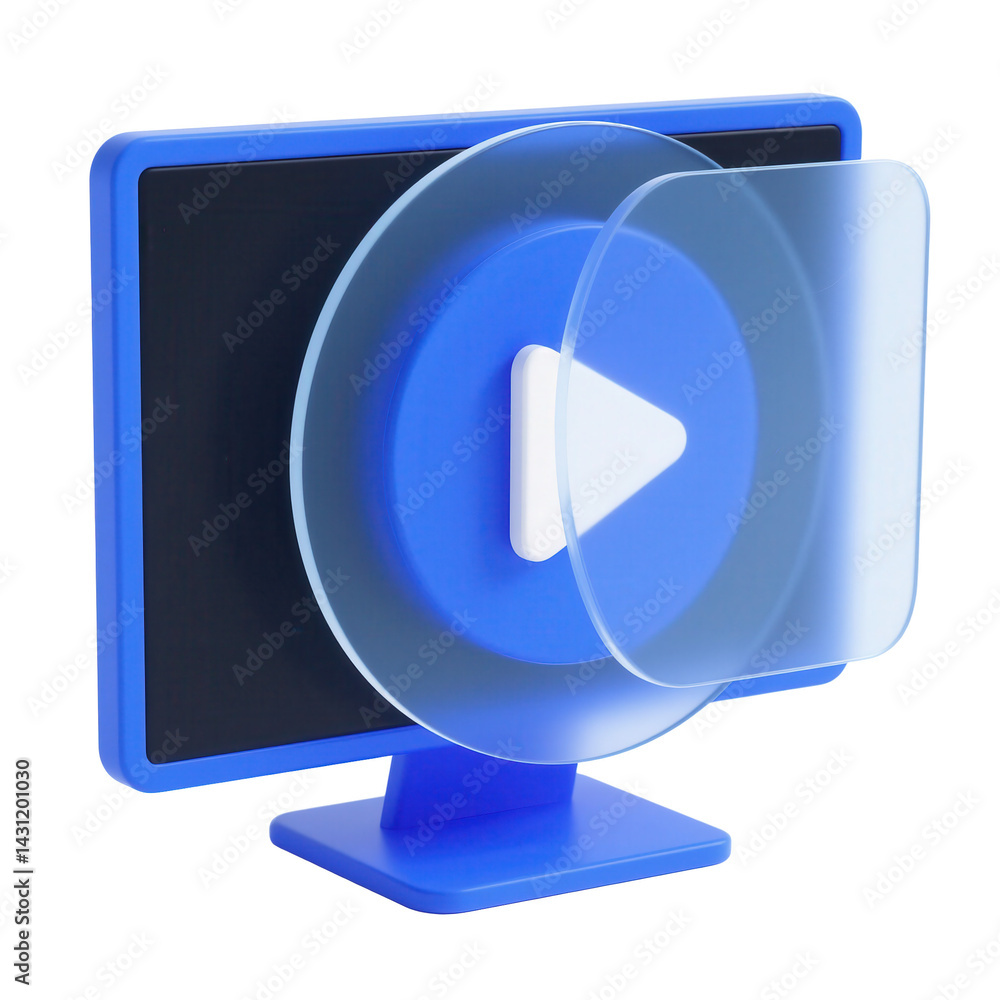 Poster video player on computer screen media play button concept