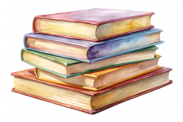 Watercolor illustration of a stack of books. isolated on white background PNG