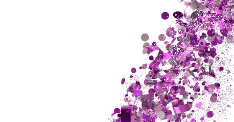 Sparkling purple confetti on white. Perfect for party invitations, celebrations, and festive designs.