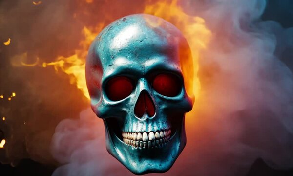 skull burning in fire