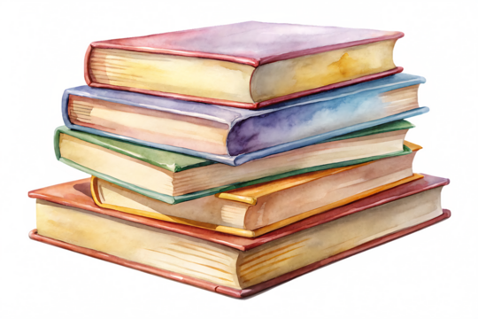 Watercolor illustration of a stack of books. isolated on white background PNG