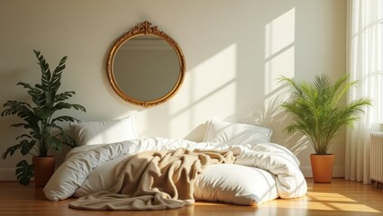 Enchanting bedroom space with a comfortably designed atmosphere for relaxation and daydreaming in a colorful setting