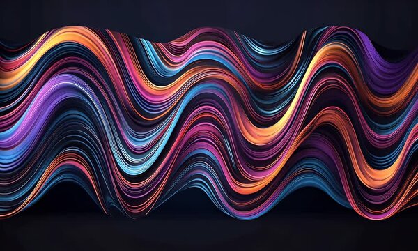 Colorful wavy lines on a dark background, vector illustration. Colorful wavy line pattern, vector design, 3D render.