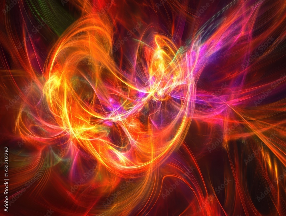 Aufkleber abstract fractal art with vibrant orange and purple hues creating a dynamic and energetic compositio