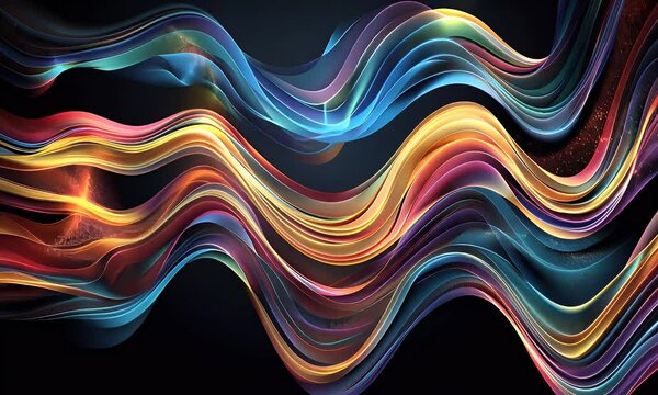 Colorful wavy lines on a dark background, vector illustration. Colorful wavy line pattern, vector design, 3D render.