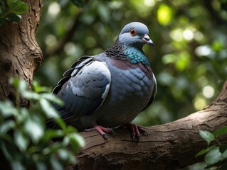 Fototapeta premium A Forest Pigeon Seeks Shelter in the Cool Shade on a Hot Day