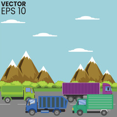 vector illustration of a truck near mountain