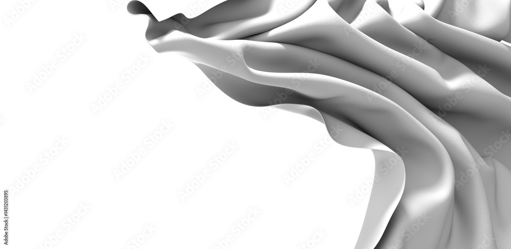 Poster a flowing white fabric drapes gracefully against a black background, creating a soft, abstract compo