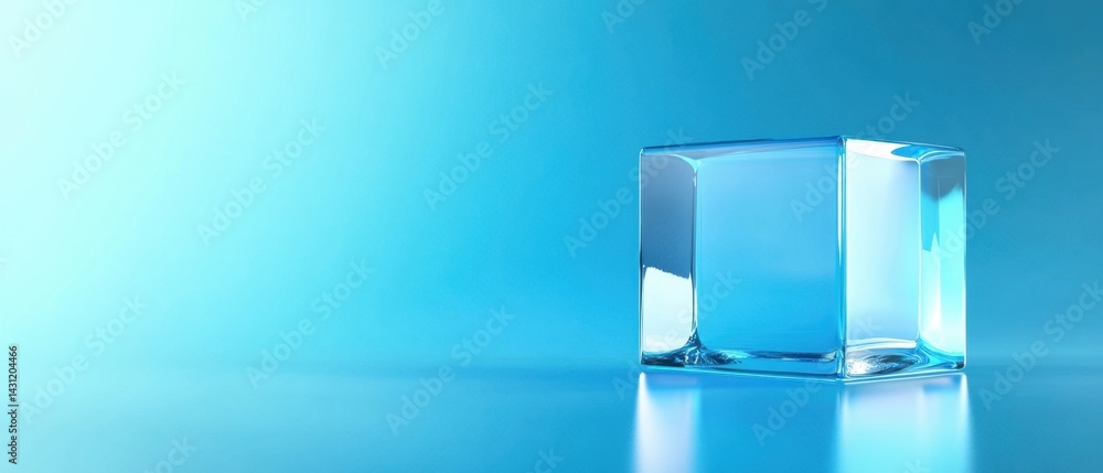 Poster captivating clear cube on light blue gradient background for modern design and abstract concepts