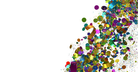 Vibrant confetti explosion on white background. Ideal for celebrations, parties, and festive designs.
