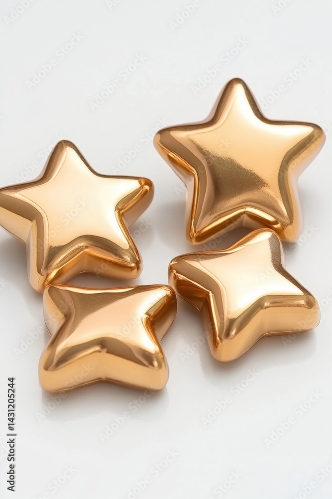Poster four golden stars arranged on a white surface creating a captivating and elegant composition with a 