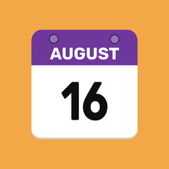 16 august calender icon text page monthly web design.