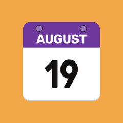 19 august calender icon text page monthly web design.