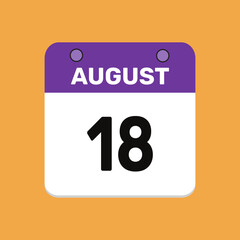 18 august calender icon text page monthly web design.