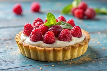 Delicious Raspberry Tartlet Close-Up: Creamy Pastry Dessert Recipe
