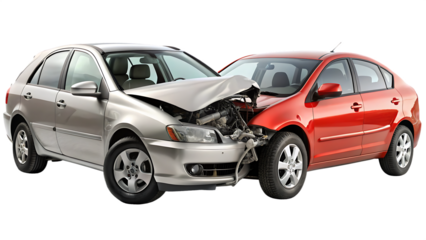 two Cars accident violently facing each other, on isolated white background Generative ai