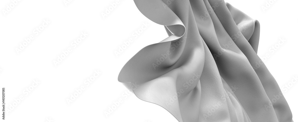 Poster a flowing white fabric drapes gracefully against a black background, creating a soft, abstract compo