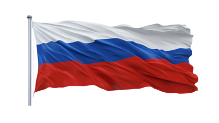 Realistic Russian Flag on Pole – White Blue Red Colors of Russia