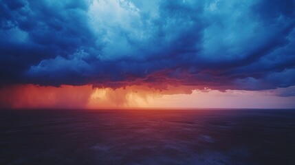 Obraz premium A dramatic seascape with dark clouds and a vibrant sunset over the horizon.