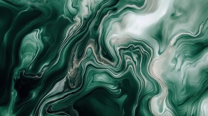Abstract fluid art, exhibiting dynamic green and white swirls.