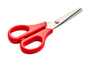 Red scissors with metal blades isolated on transparent background PNG