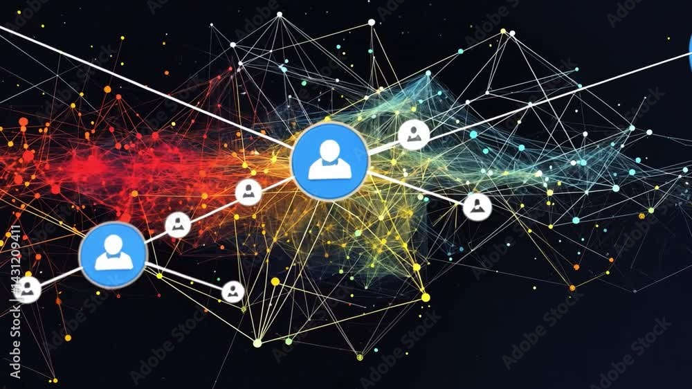 Poster colorful digital network connections vibrant visualization of communication, interaction, and data f