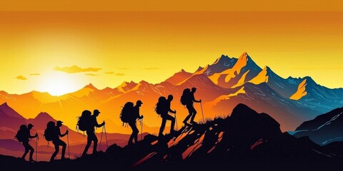 Fototapeta premium Join a group of adventurers on a summer hiking journey.