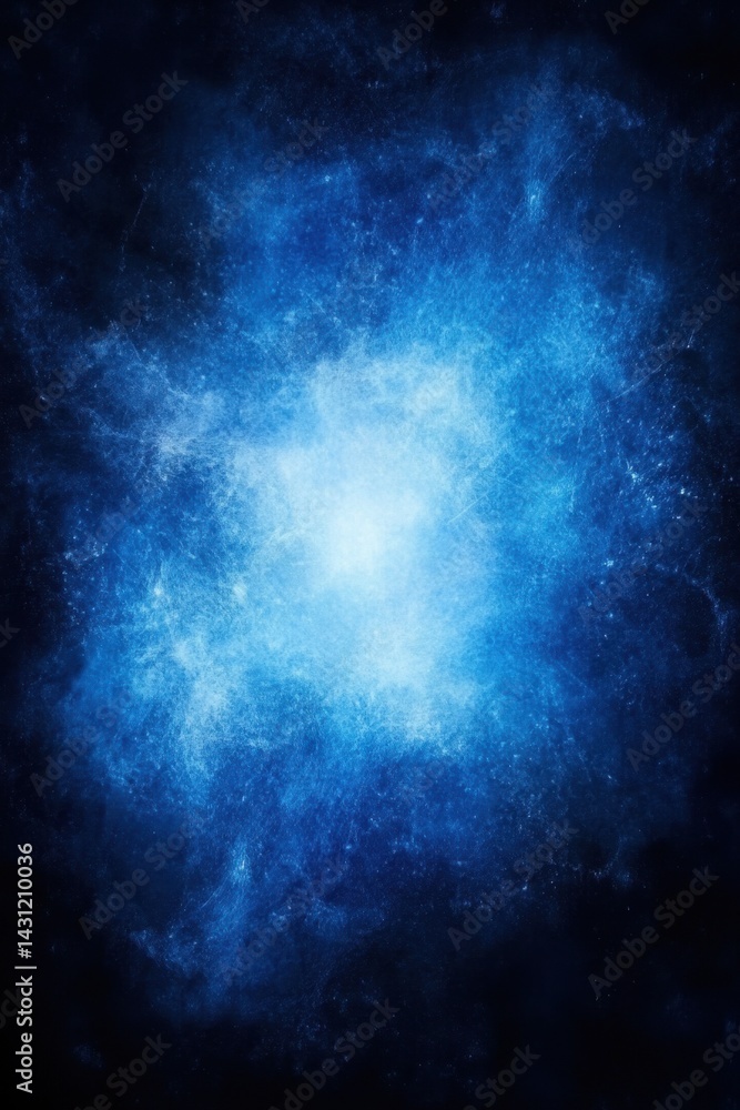 Poster ethereal cosmic explosion of brilliant blue light in a dark space background creating a celestial ne