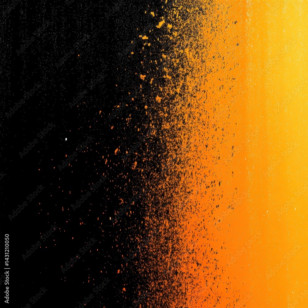 Aufkleber abstract orange spray paint splatter on black background creating a dynamic and energetic texture pe