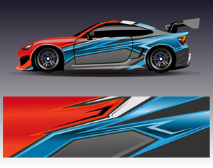 Car wrap design vector. Graphic abstract stripe racing background designs for vehicle, rally, race, adventure and car racing livery